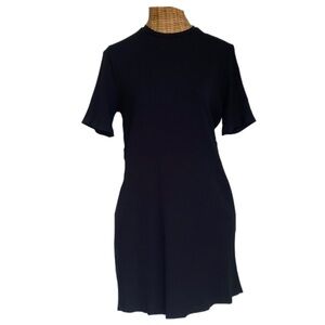 REFORMATION Black Ribbed T Shirt Mini Dress with Pockets
